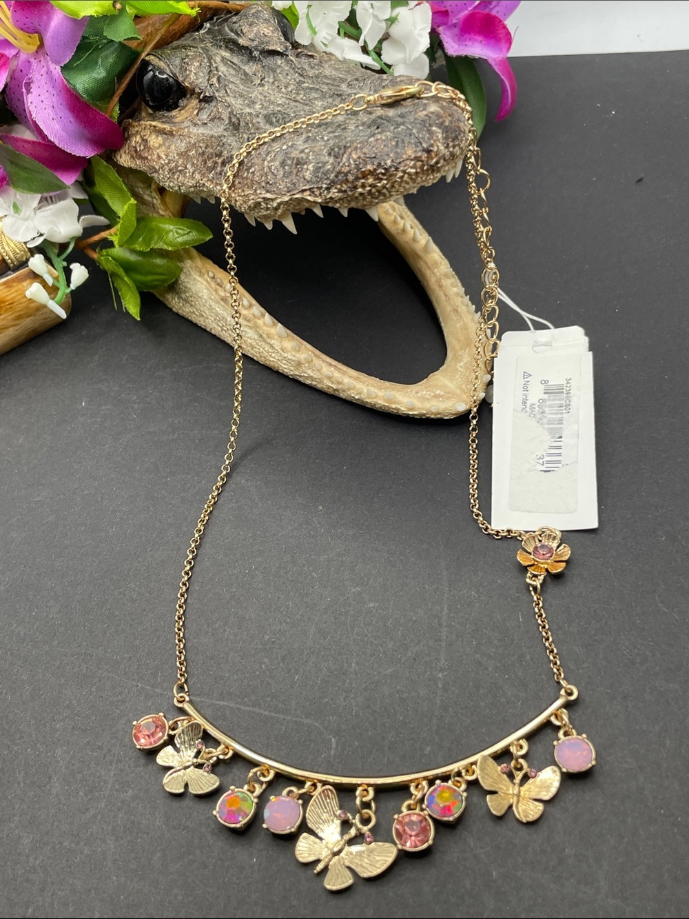 Betsy Johnson floral and butterfly necklace C4